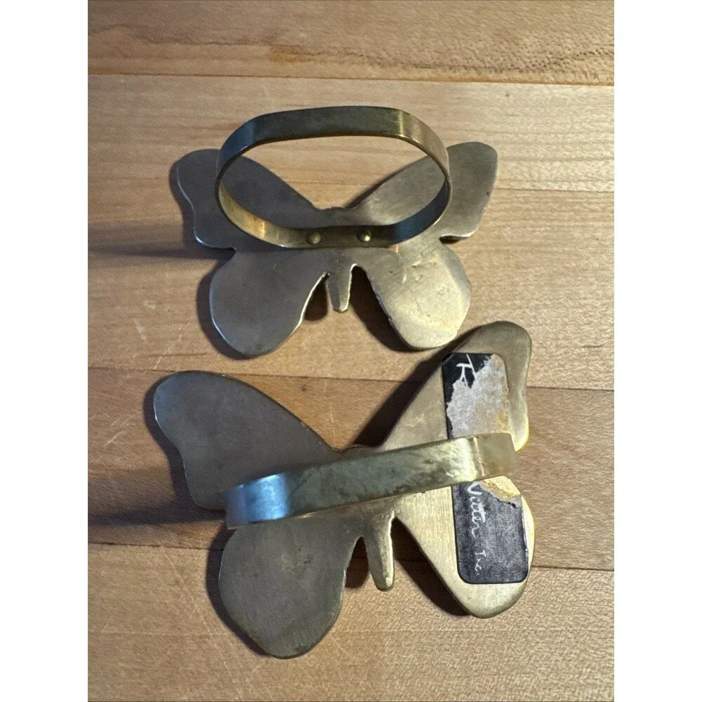 Set Of 2 Rosenthal Netter Brass Butterfly Napkin Rings Vintage MCM Retro